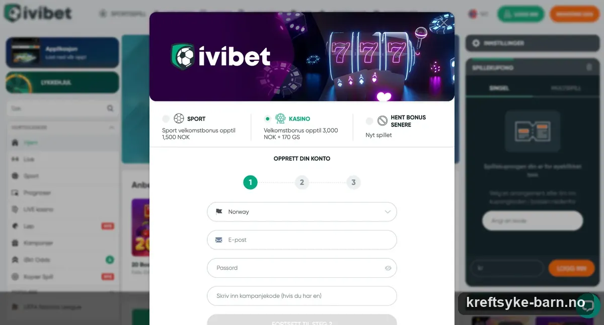 Ivibet Casino: valg av velkomstbonus ved registrering