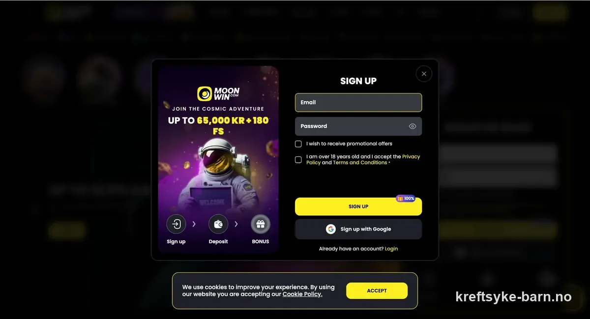 Moonwin Casino: valg av velkomstbonus ved registrering