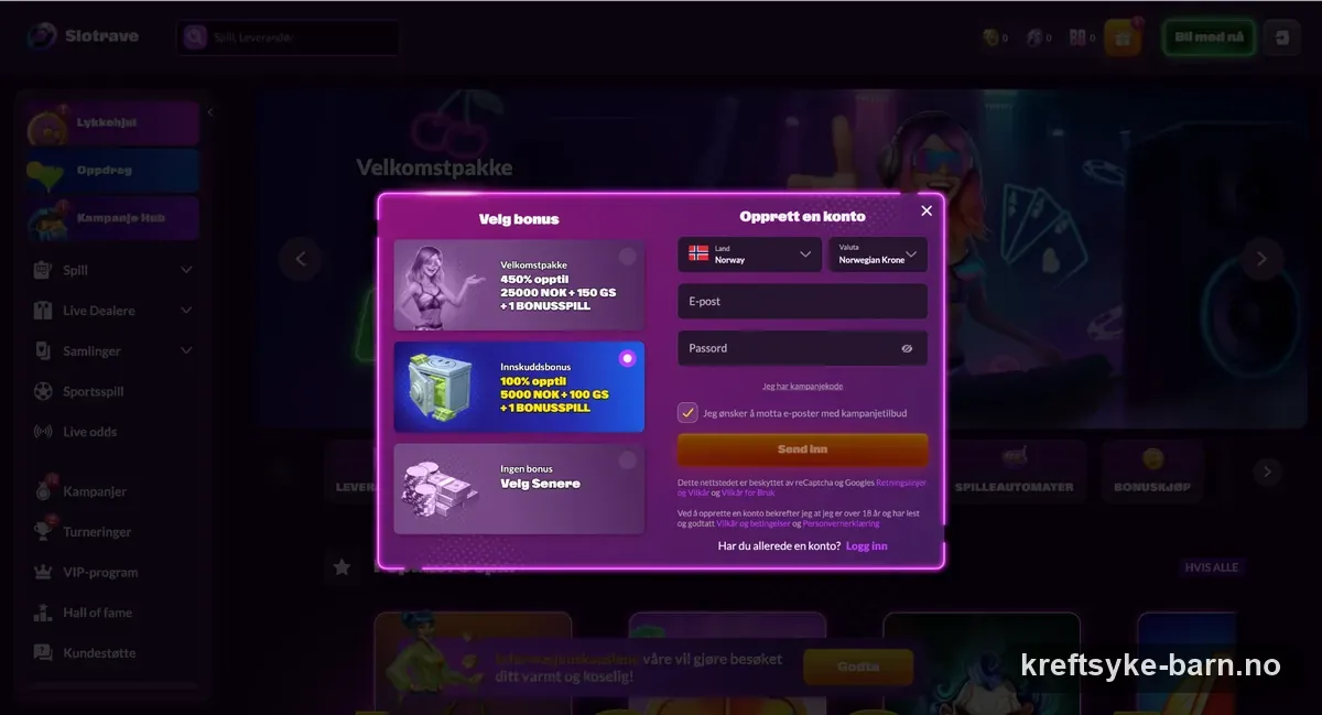 Slotrave Casino: valg av velkomstbonus ved registrering